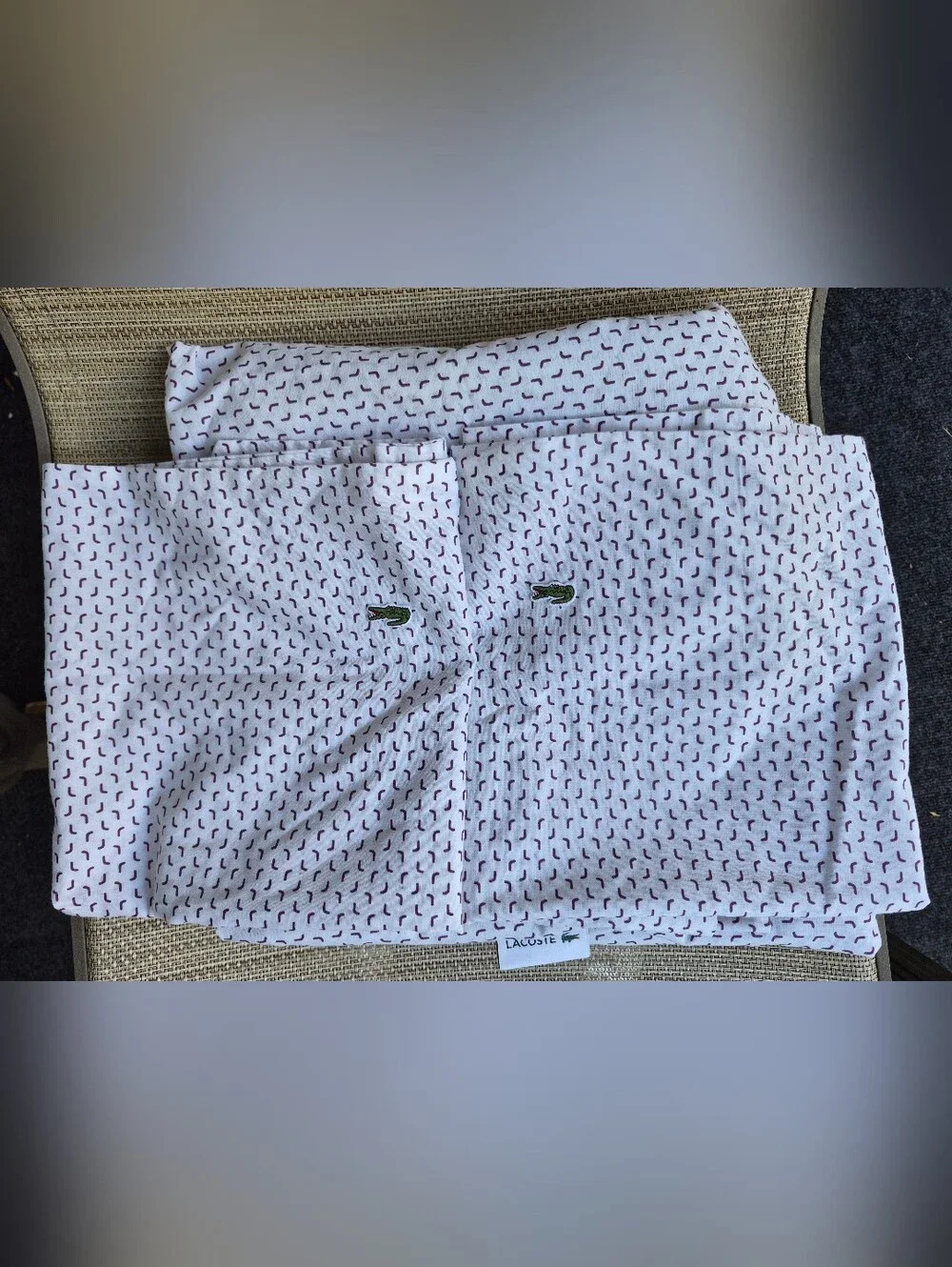 Lacoste White Bedding Set with Green Crocodile Accent